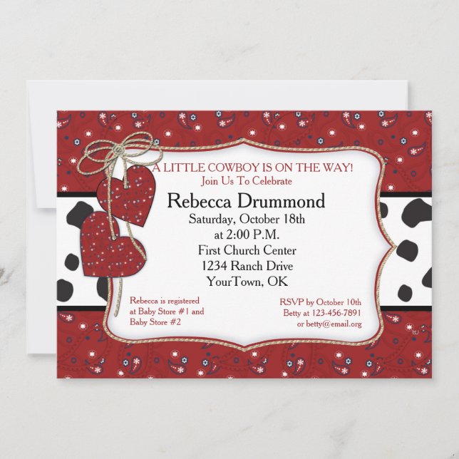 Red Bandana Cowboy Baby Shower Invitation (Front)