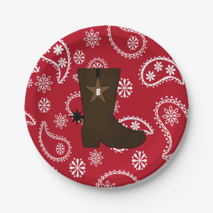 Red Bandana Cowboy Boot Paper Plates