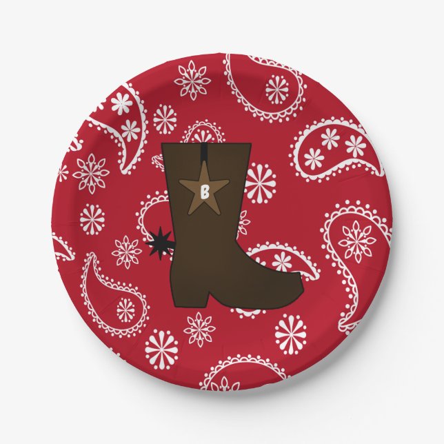 Red Bandana Cowboy Boot Paper Plates (Front)