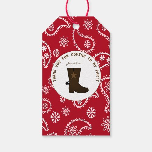     Red Bandana Cowboy Boot Personalized Birthday  Gift Tags