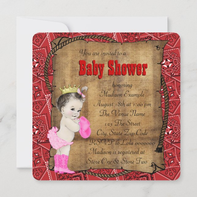 Red Bandana Cowgirl Baby Shower Invitation (Back)