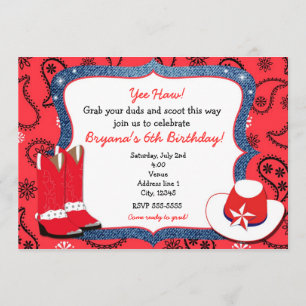 Red Bandana & Denim Western Cowgirl Invitation