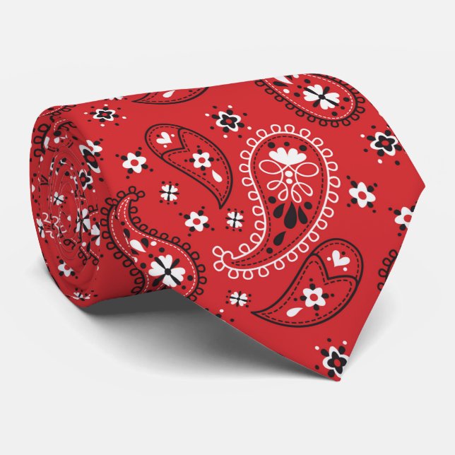 Red Bandana Handkerchief Paisley Neck Tie (Rolled)