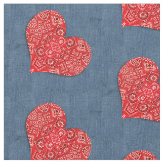 Red Bandana Heart Denim Combo Fabric