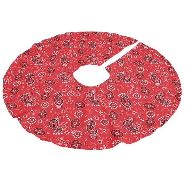 Red Bandana Heart Modern Cowboy Love Fun Faux Linen Tree Skirt (Angled)