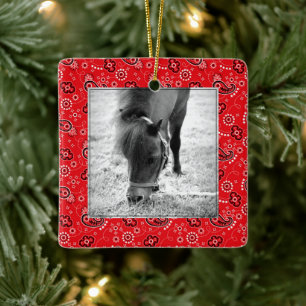 Red Bandana Horse Photo Name Year Annual Holiday Ceramic Ornament
