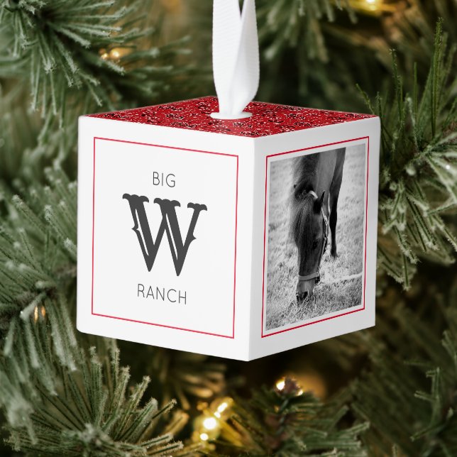 Red Bandana Horse Photos Farm Initial Name Fun Cube Ornament (Tree)
