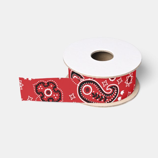 Red Bandana Modern Cowboy Western Rodeo Outdoors Grosgrain Ribbon (Spool)