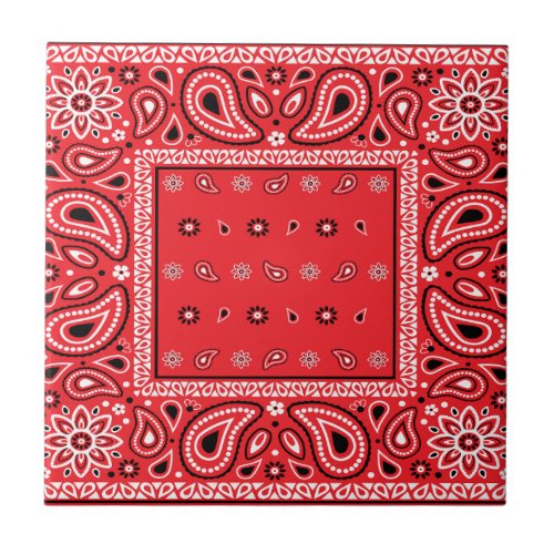 Red bandana paisley bandanas country rap hip hop f ceramic tile