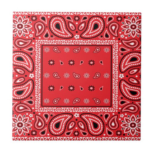 Red bandana paisley bandanas country rap hip hop f ceramic tile