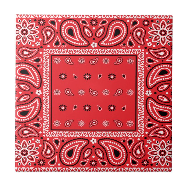 Red bandana paisley bandanas country rap hip hop f ceramic tile (Front)