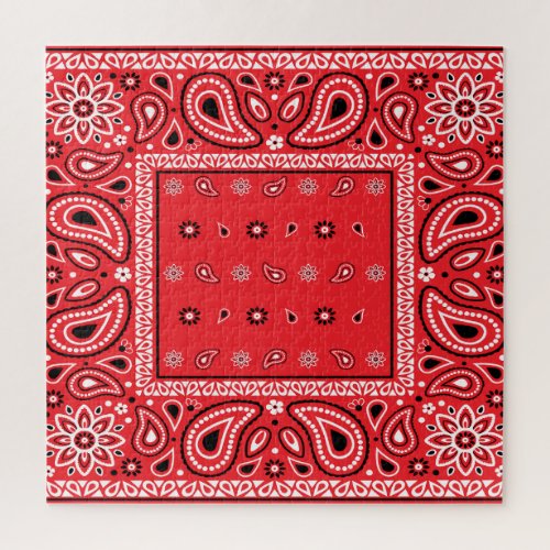 Red Bandana Paisley Country Hip Hop Cowboy Cowgirl Jigsaw Puzzle