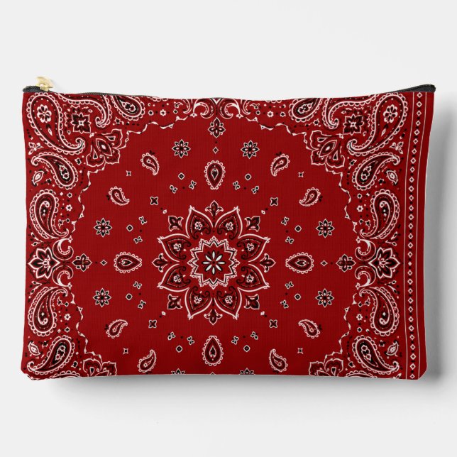 Red Bandana Paisley Large Zipper Accessory Pouch  (Front)