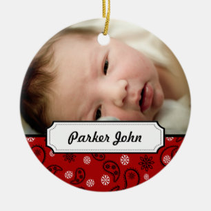Red Bandana Paisley Photo Christmas Tree Ornament