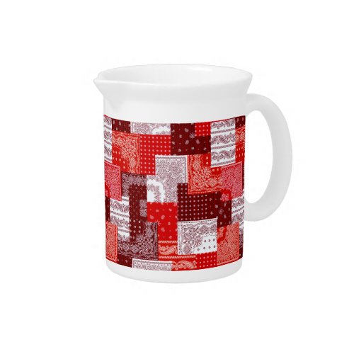 Red Bandana Patchwork Paisley Sewing Pattern Beverage Pitcher