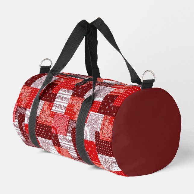 Red Bandana Patchwork Paisley Sewing Pattern Duffle Bag (Left Corner)