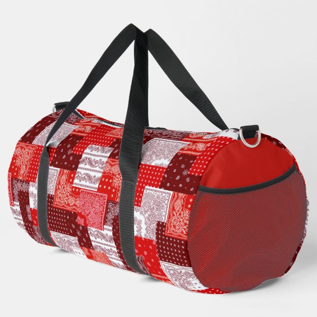 Red Bandana Patchwork Paisley Sewing Pattern Duffle Bag (Right Corner)