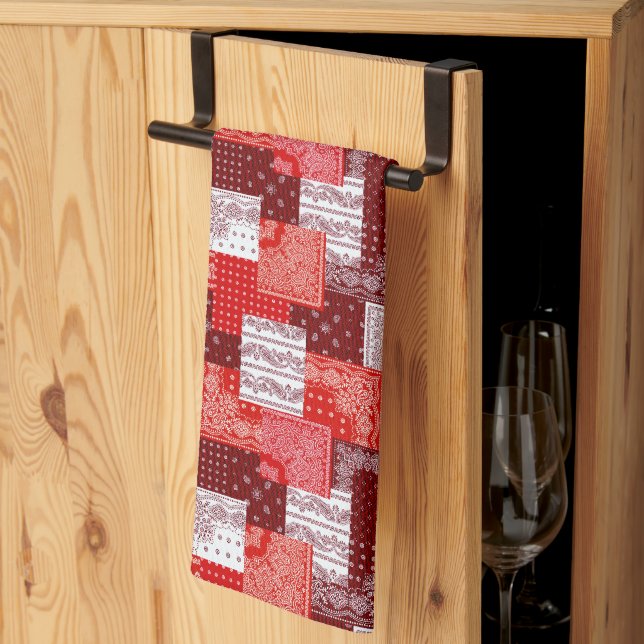 Red Bandana Patchwork Paisley Sewing Pattern Kitchen Towel (Thirds Fold)
