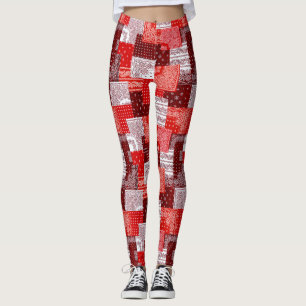Red Bandana Patchwork Paisley Sewing Pattern Leggings