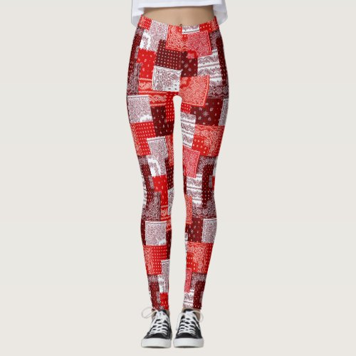 Red Bandana Patchwork Paisley Sewing Pattern Leggings