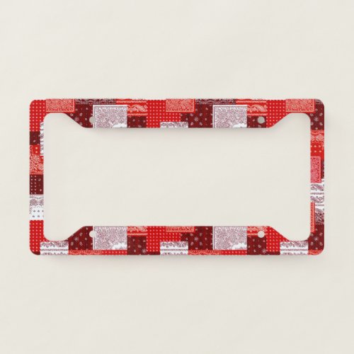 Red Bandana Patchwork Paisley Sewing Pattern License Plate Frame
