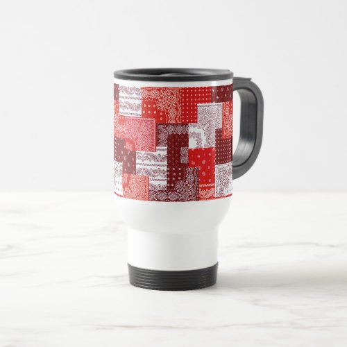 Red Bandana Patchwork Paisley Sewing Pattern Travel Mug