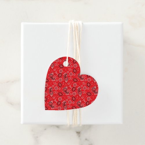 Red Bandana Pattern Heart Love Valentine Fun Favor Tags