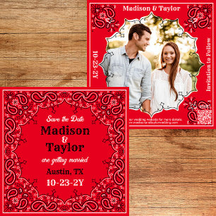 Red Bandana Photo Flat Save The Date Card