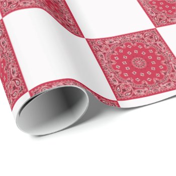 Red Bandana Print And White Blocks Wrapping Paper by RODEODAYS at Zazzle