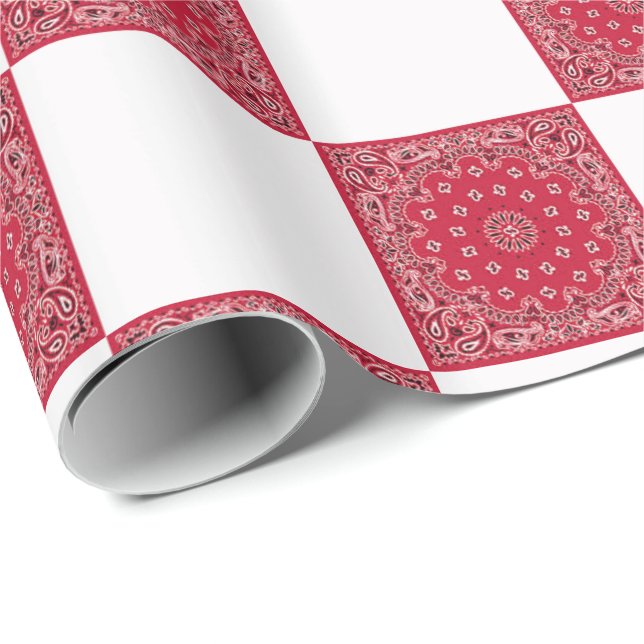 Red Bandana Print And White Blocks Wrapping Paper (Roll Corner)