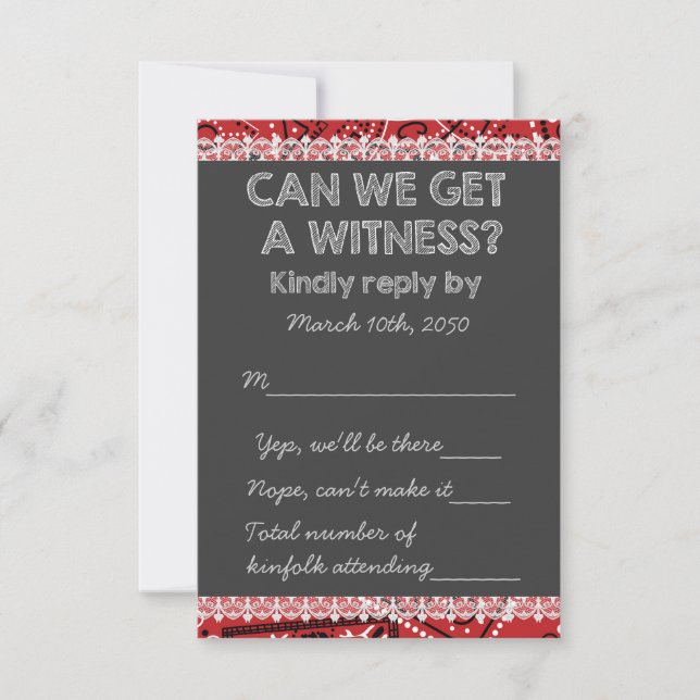 Red Bandana Rustic Chalkboard Country Wedding RSVP (Front)