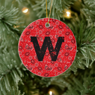 Red Bandana Rustic Modern Cowboy Ranch Colorful Ceramic Ornament