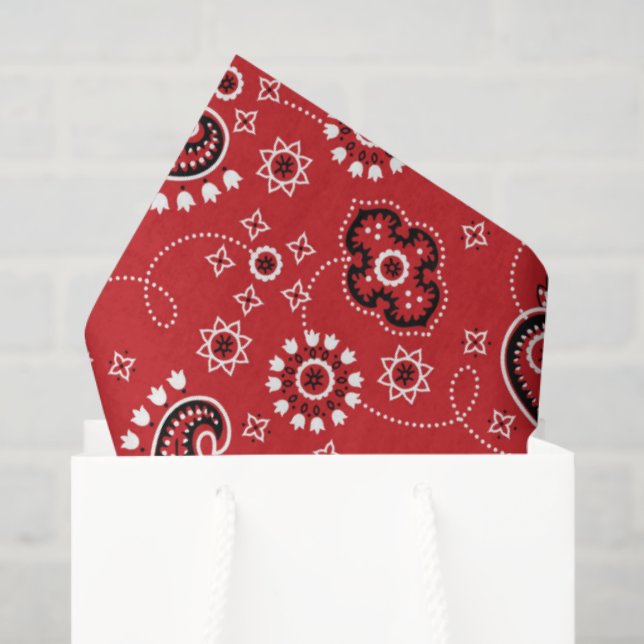 Red Bandana Two Tone Yellow White Rustic Modern Tissue Paper (Gift Bag)