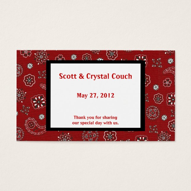 Red Bandana Wedding Favor Card (Front)