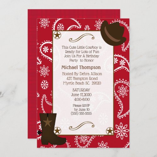 Red Bandana Western Cowboy Birthday Invitation