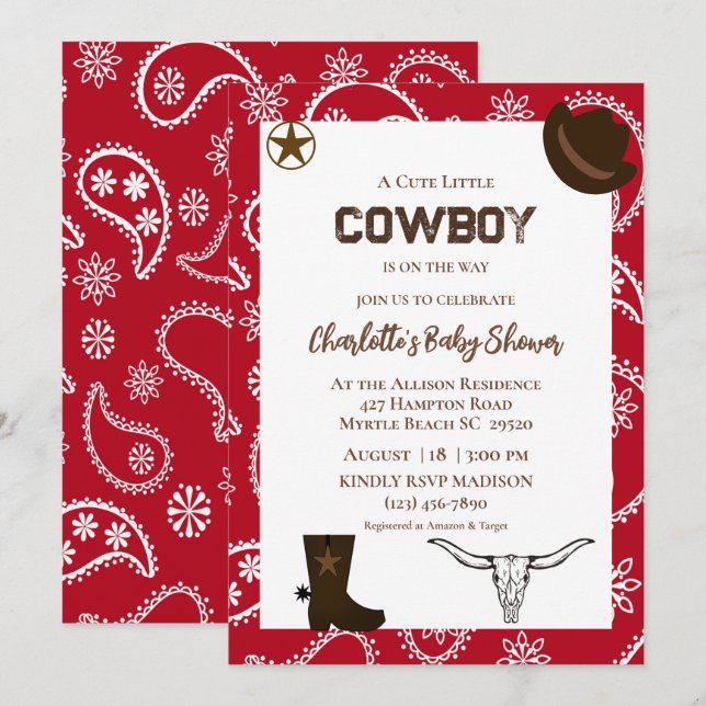 Red Bandana Western Cowboy Birthday Invitation (Front/Back)