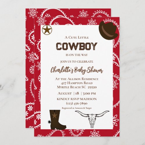 Red Bandana Western Cowboy Birthday Invitation