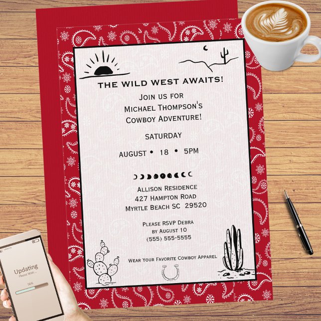 Red Bandana Western Cowboy Birthday Invitation (Creator Uploaded)