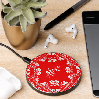 Red Bandana with Name Wireless Charger