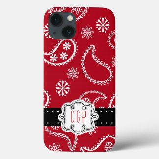 Red Bandanna Country Paisley Personalized iPhone 13 Case