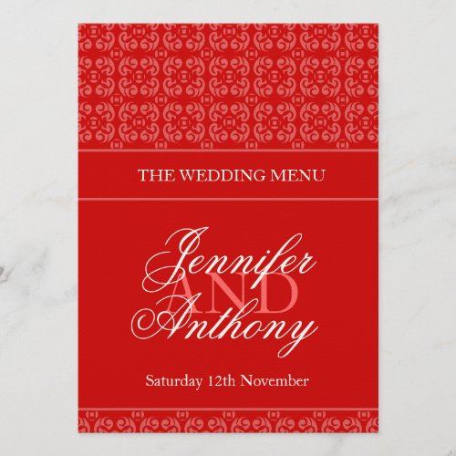 Red banded wedding dinner menu