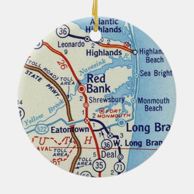 Red Bank NJ Vintage Map Ceramic Ornament (Back)