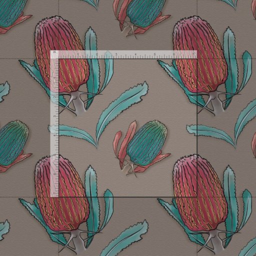 Red Banksia Watercolor - Australian Native Flower Fabric