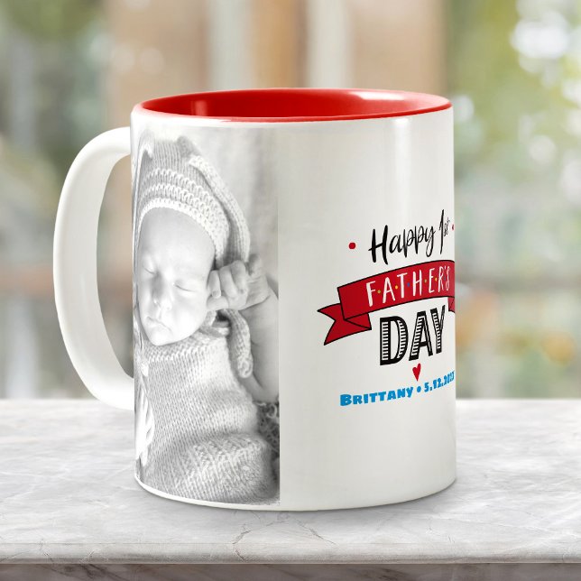 Red Banner Happy 1st Father’s Day 2 Photo Bold Two-Tone Coffee Mug (Creator Uploaded)