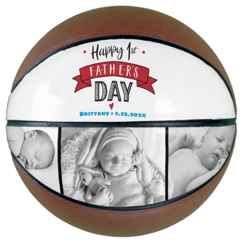 Red Banner Happy 1st Fathers Day Photo Bold Type Basketball