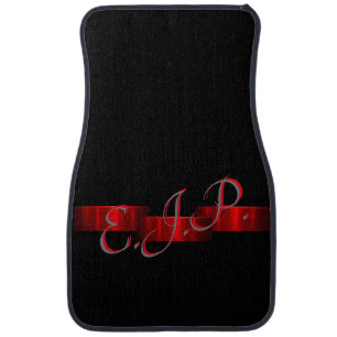 Red Banner on Black with Monogram on Car Floor Mat