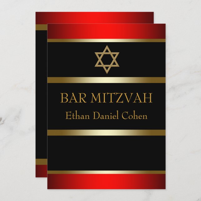 Red Bar Mitzvah Invitations (Front/Back)