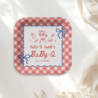 Red Barbecue Baby-Q Baby Shower Paper Plates