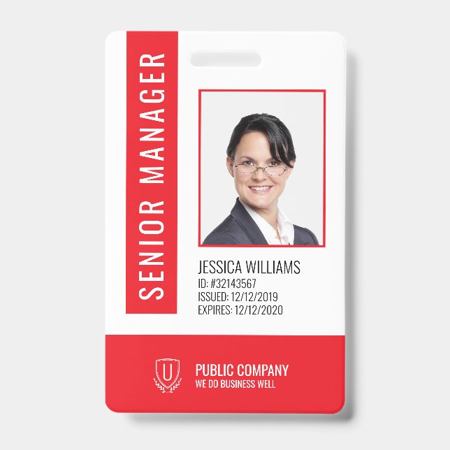 Red Barcode Staff Employee ID Badge (Front)