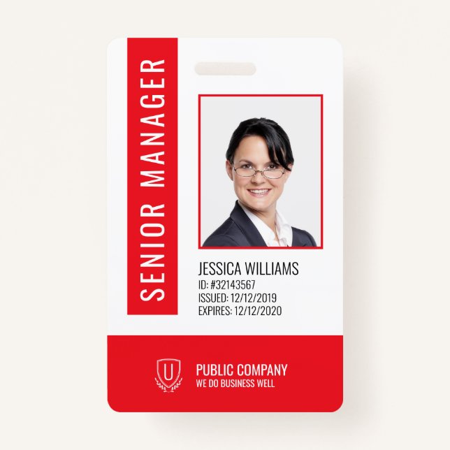 Red Barcode Staff Employee ID Badge (Front)
